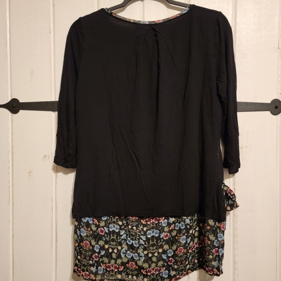 Lauren Conrad Womens Top Floral Layered Black Long Sleeve Size Medium - Picture 4 of 5